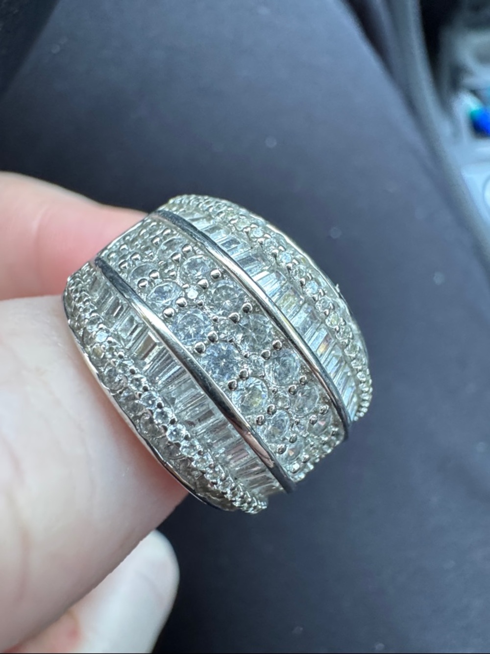 Sterling Silver Multi-Row Pavé and Baguette Statement Ring - Silver